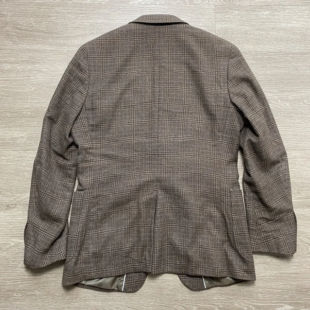 Banana Republic Glen Plaid Blazer Men's 38R Slim Fit Brown Cotton T.B.M. Fabric